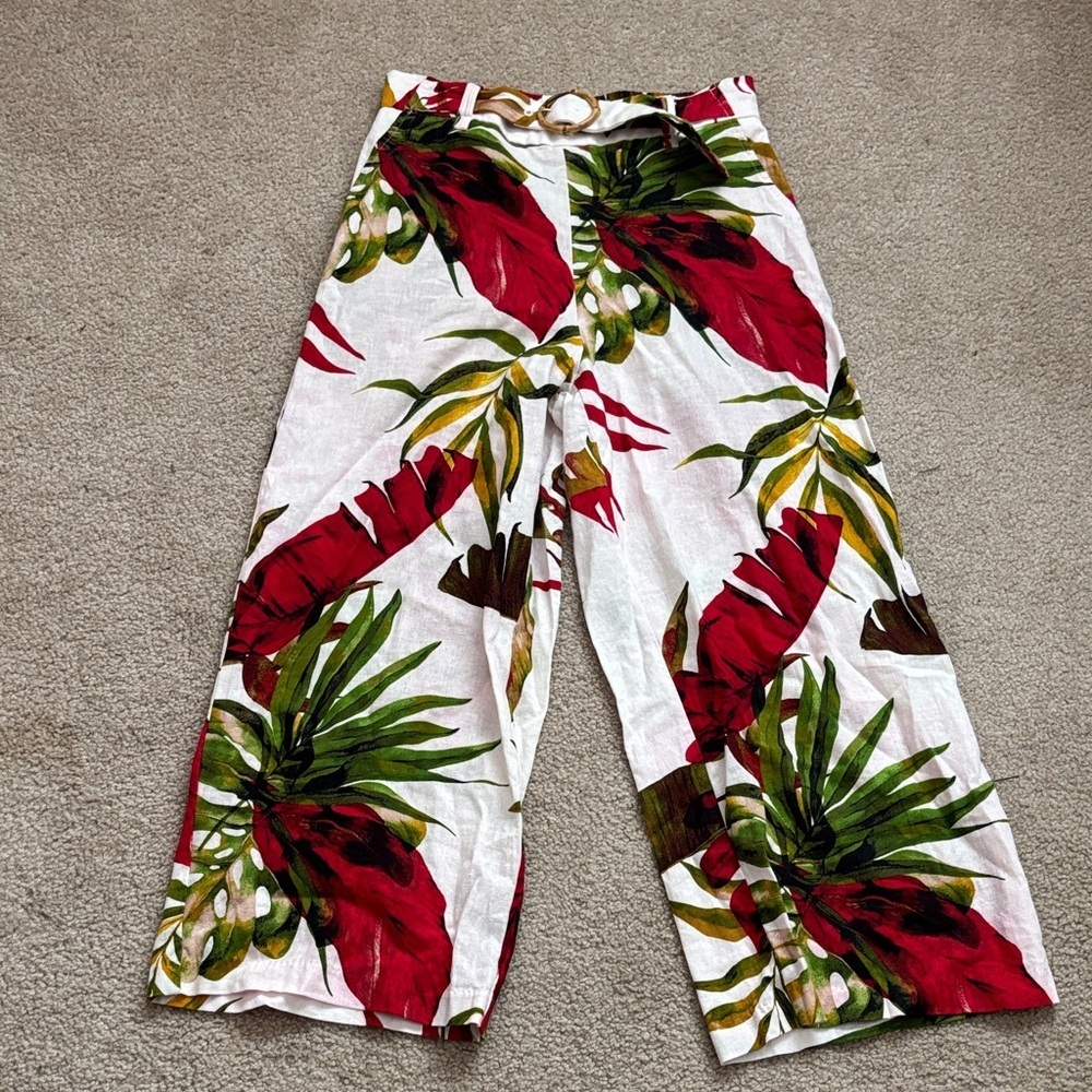 Maison d’ Amelie Linen Blend Tropical Print Wide-Leg Pants size XS